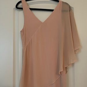 Fitted BeBe Blush Dress with Chiffon Overlay
